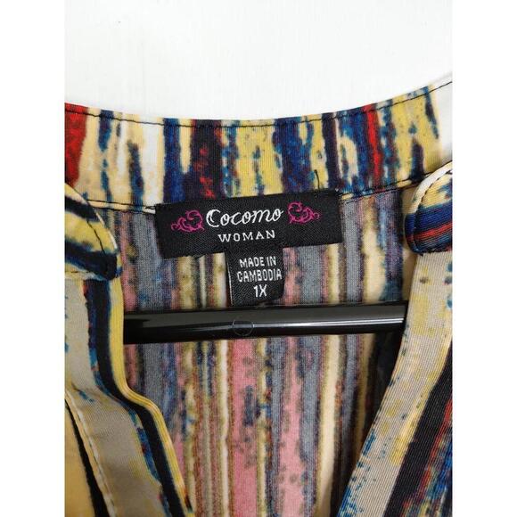 Cocomo Top Womens 1X Shell Button Front Stand Collar Dark Stripes Liquid Knit - Picture 6 of 8